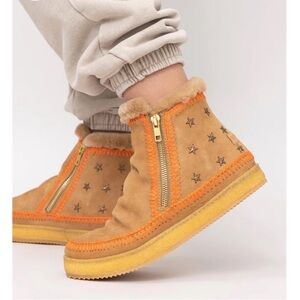 Free People NWT Laidback London Setsu Stars Crochet Ankle Boot Saffron Suede 🌈